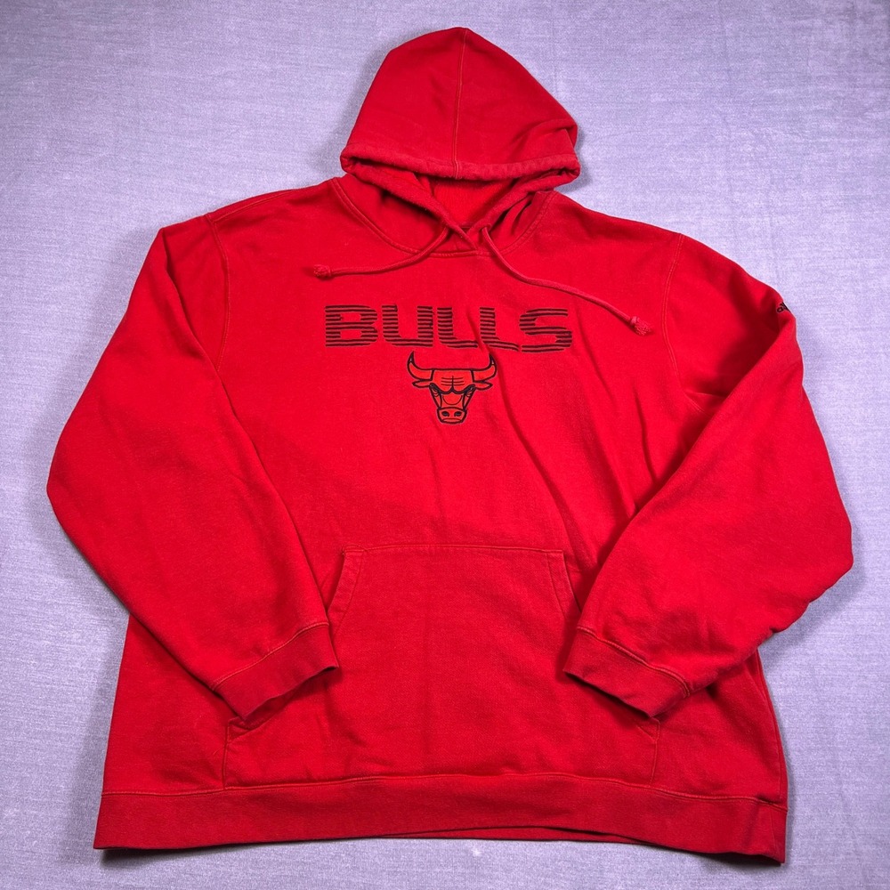 Adidas Chicago Bulls Embroidered Logo Fleece Hoodie Mens 2XL Red Cotton Blend
